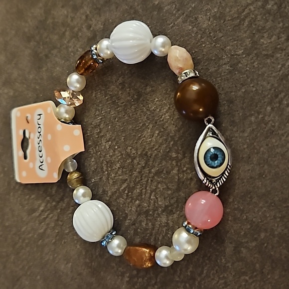 5/$25 Acrylic Beaded Evil Eye Stretch Bracelet Anklet - Picture 2 of 6